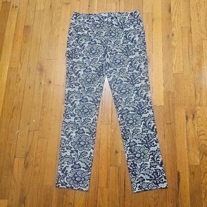 J McLaughlin Floral Lace Print Pants Size 8 Blue White